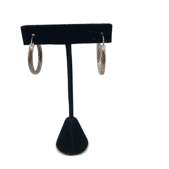 Sterling Silver Twisted Rope Hoop Earrings 1 1/8", Pierced Circle Earrings 1980s - Picture 4 of 8